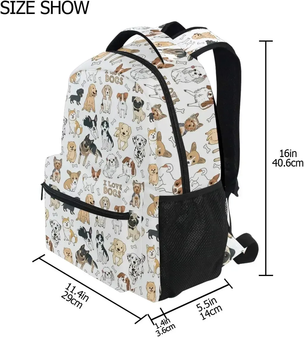 grand sac à dos imprimé chien doodle mignon pour enfants, garçons et filles, étudiant, personnalisé, ordinateur portable, ipad, tablette, sac d'école de voyage