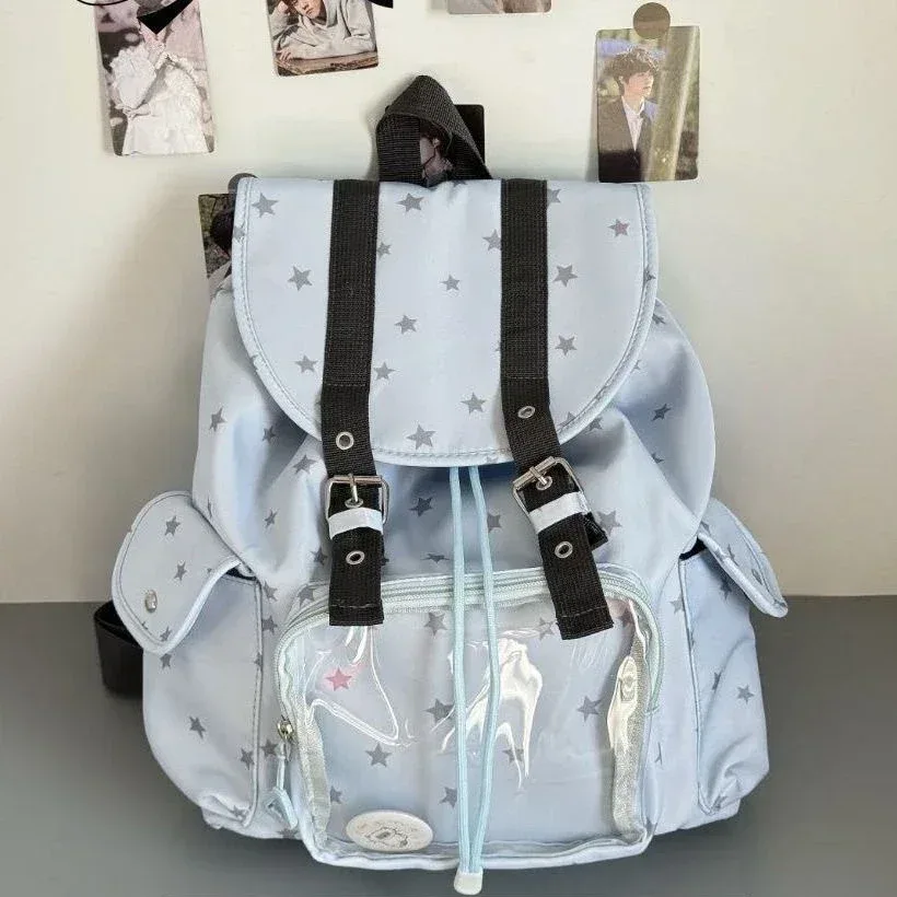 nouveau sac à dos ita bleu ciel tendance et adorable, transparent, grande capacité, pour femme, idéal pour l'école et les trajets quotidien, avec compartiment diy pour affichage personnalisé
