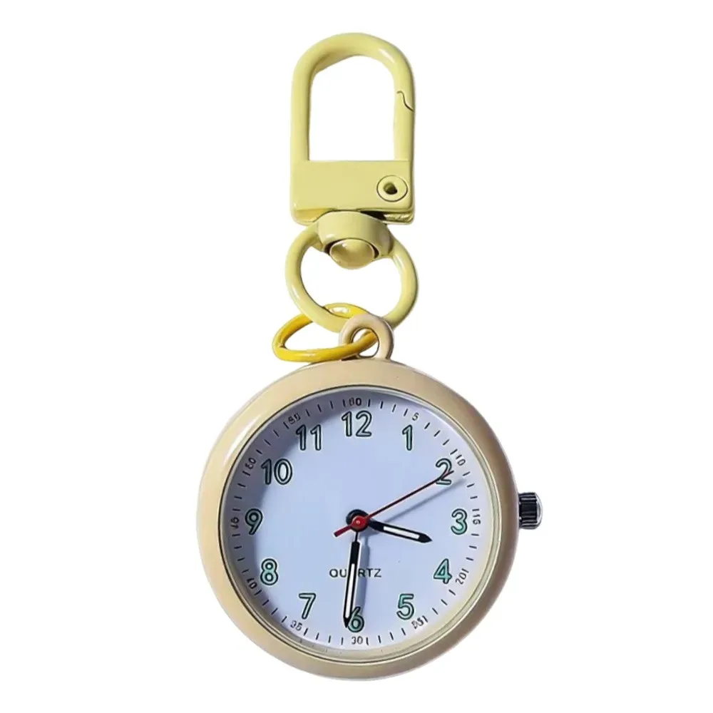 montre d'examen à mouvement silencieux, boîtier en alliage, couvercle en cuir, montre de poche mini format, design réutilisable, montre porte-clés, décoration de sac à dos