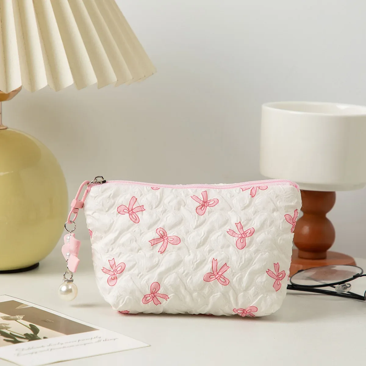 porte-monnaie mignon avec nœud, mini sac de rangement cosmétique, pochette portable à fermeture éclair pour femme, cadeau de voyage