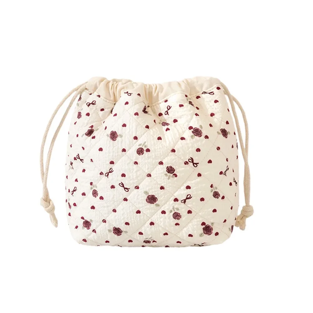 sac à cosmétiques en coton matelassé doux, sac de rangement pour bijoux à cordon, sac de rangement pour rouge à lèvres, sac à maquillage esthétique à fleurs douces, sac de voyage