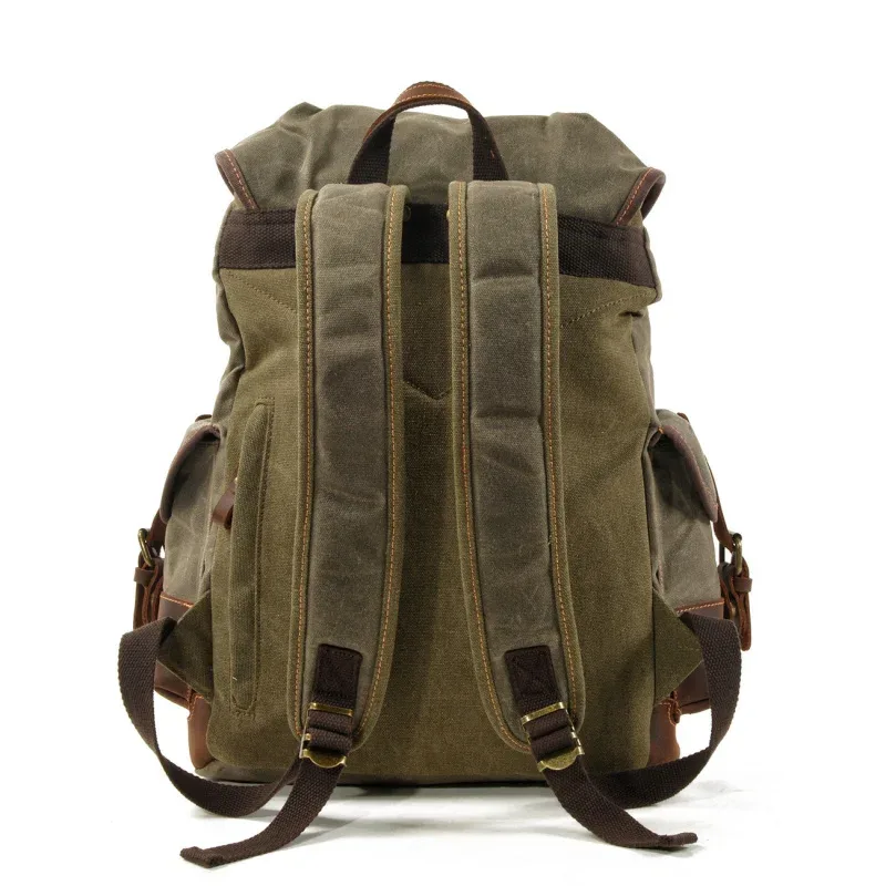 sac à bandoulière rétro décontracté pour étudiants, sac d'école de grande capacité, sac à dos de voyage en toile cousue en cuir, sac à dos de randonnée