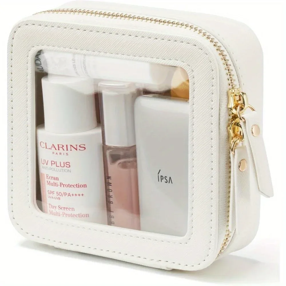 petit sac à cosmétiques pour sac à main, mini maquillage pour pochette transparente mignonne, étui de rangement de voyage pour articles de toilette, pochette carrée étanche à fermeture éclair