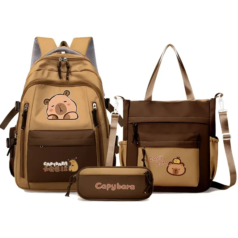 sac à dos scolaire capybara pour adolescentes, ensemble de sacs d'école décontractés pour enfants, sac à livres 3 pièces, sac à dos de voyage kawaii pour enfants