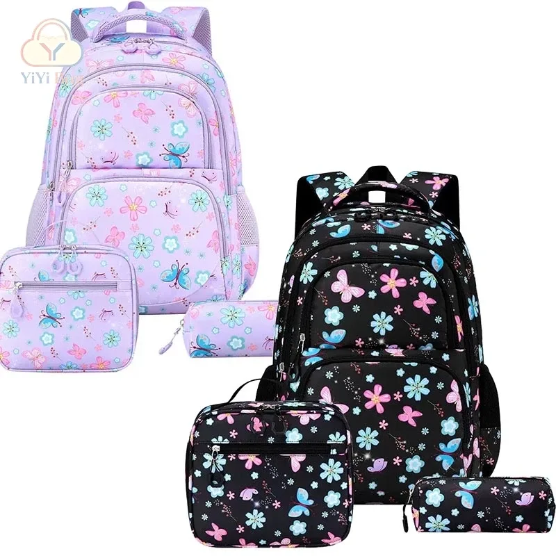 Sacs à dos scolaires à motif de papillons et de fleurs, trousse à crayons, ensemble de trois pièces, nouveaux sacs à dos de haute qualité pour garçons, filles et adolescents