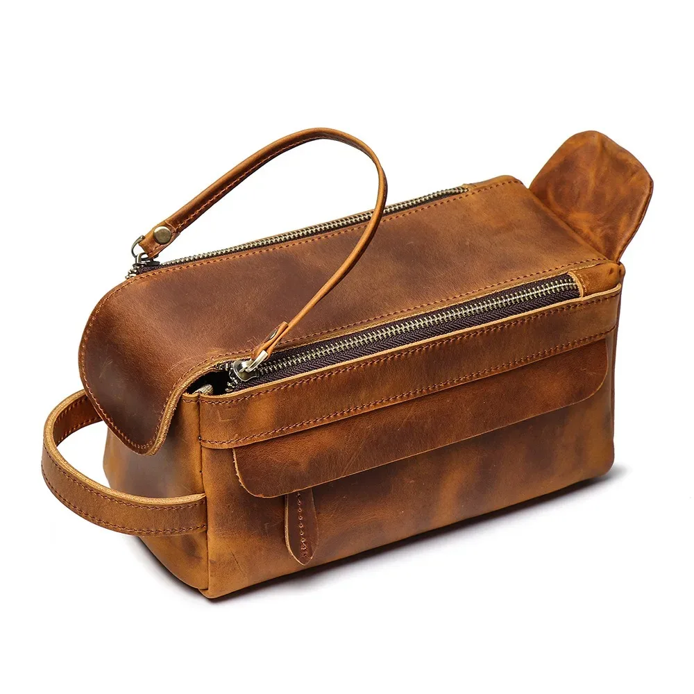 nesitu crazy horse – trousse de maquillage de voyage en cuir véritable pour hommes, étuis à cosmétiques vintage en cuir, rangement de lavage, trousse de toilette m30061
