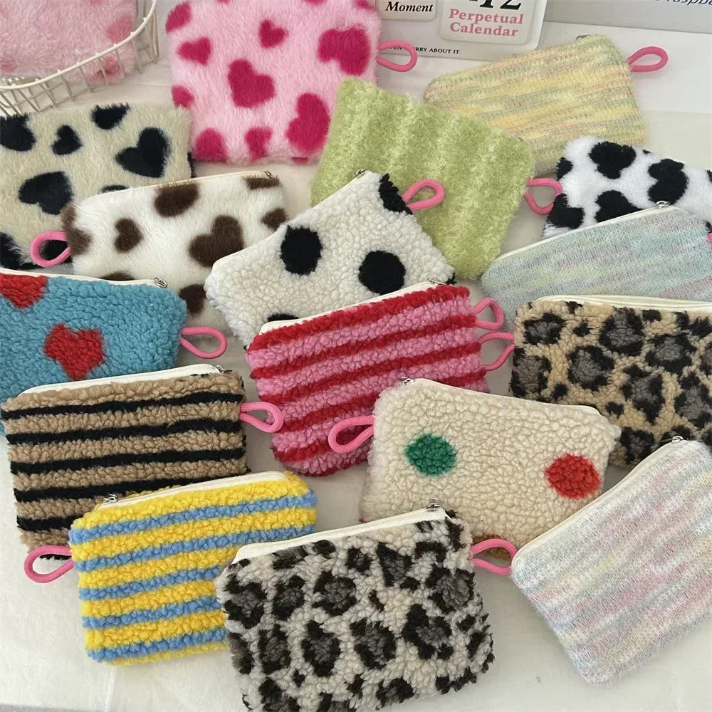 petit sac de rangement portable en peluche douce pour femme, trousse de maquillage, sacs à main, pochette à fermeture éclair, sac à main moelleux, sacs à cosmétiques en fourrure pour femme
