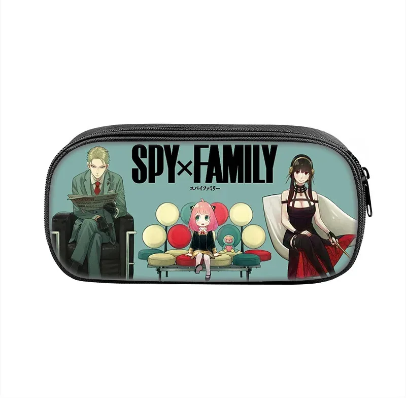 boîte à stylos espion × famille, sac pour étudiants, fournitures scolaires de grande capacité, trousses à crayons de jeu à fermeture éclair, cadeau d'anniversaire pour enfants