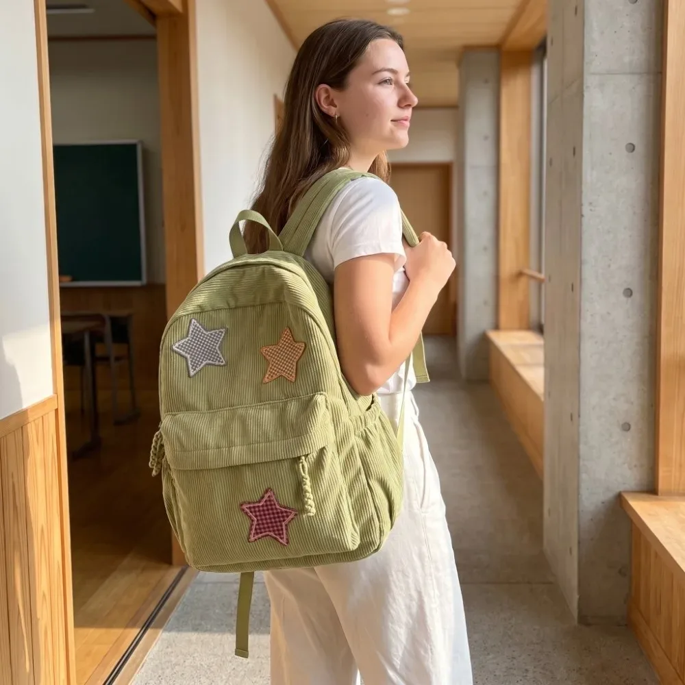 sac à dos tendance en velours côtelé, léger, grande capacité, pour l'école, en tissu doux et coloré, sac de voyage quotidien