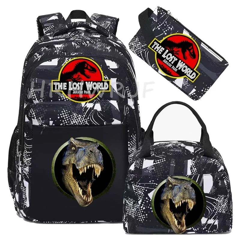 sac à dos jurassic world park, sac à dos de voyage camouflage dinosaure avec sacs à lunch, sacs d'école pour ordinateur portable pour femmes et hommes, 3 pièces