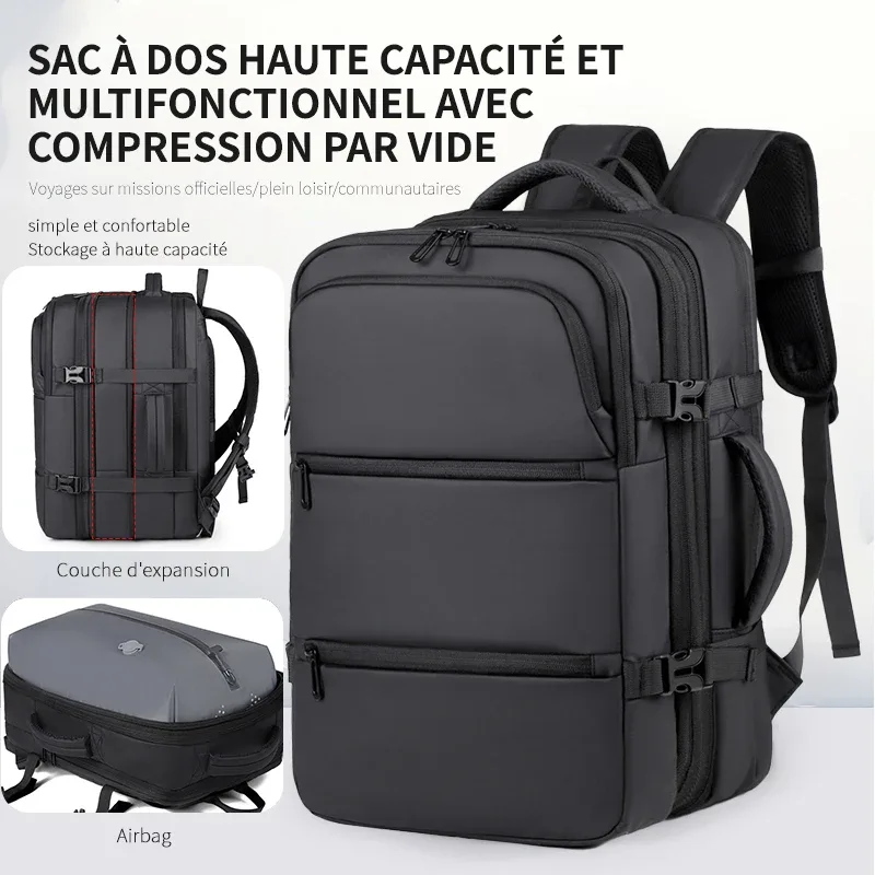 sac à dos pour homme pour les voyages d'affaires, grande capacité, extensible, sac à dos de voyage multifonctionnel à compression sous vide pour homme