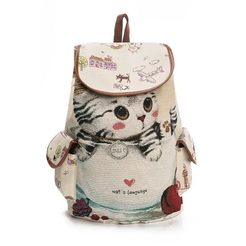 sac à dos imprimé chat mignon de dessin animé pour adolescentes, sac d'école, sac à dos de voyage de grande capacité, sac à dos de proximité pour filles, mode pour femmes