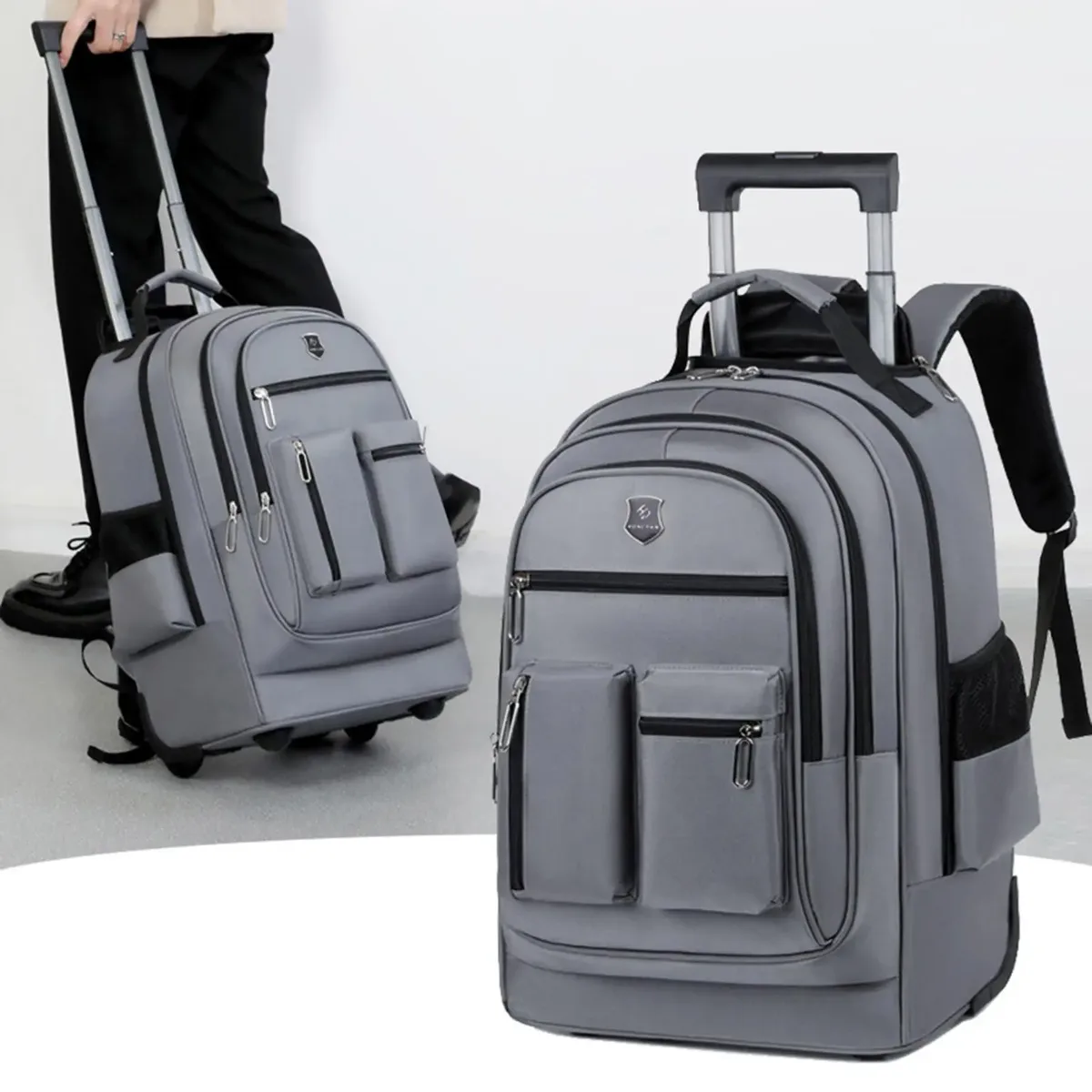 sac à dos de voyage à roulettes pour hommes et femmes, chariot léger, cabine d'affaires, étui à bombes pour or