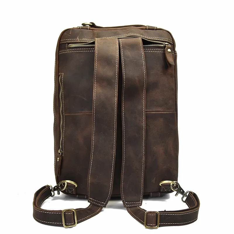 sac à dos en cuir de vache à double fermeture éclair, sac à bandoulière de bonne qualité, mallette de voyage et de bureau à double usage, en cuir pur