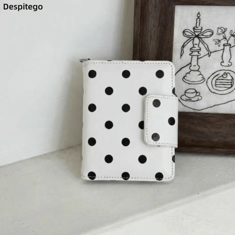 Porte-passeport multifonctionnel à pois, porte-cartes multi-emplacements, design fin, sac de rangement pour cartes, léger, noir et blanc