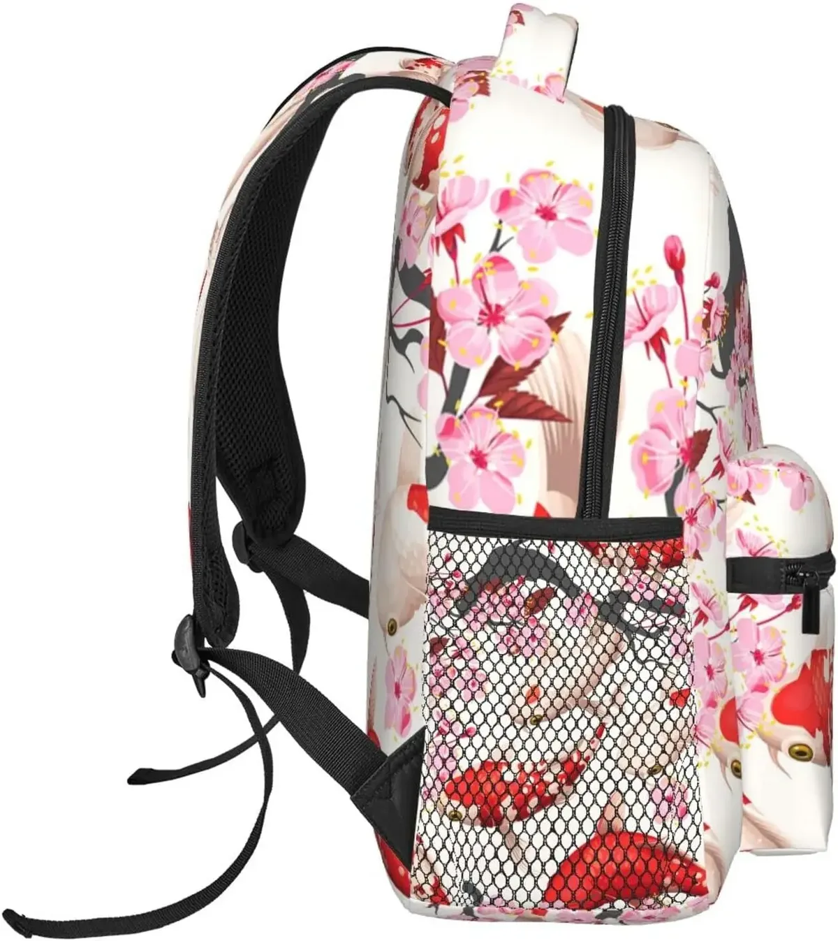 koi fish and sakura pattern mn sac à dos décontracté avec plusieurs poches, sac à dos pour ordinateur, sac à dos pour le travail et les affaires