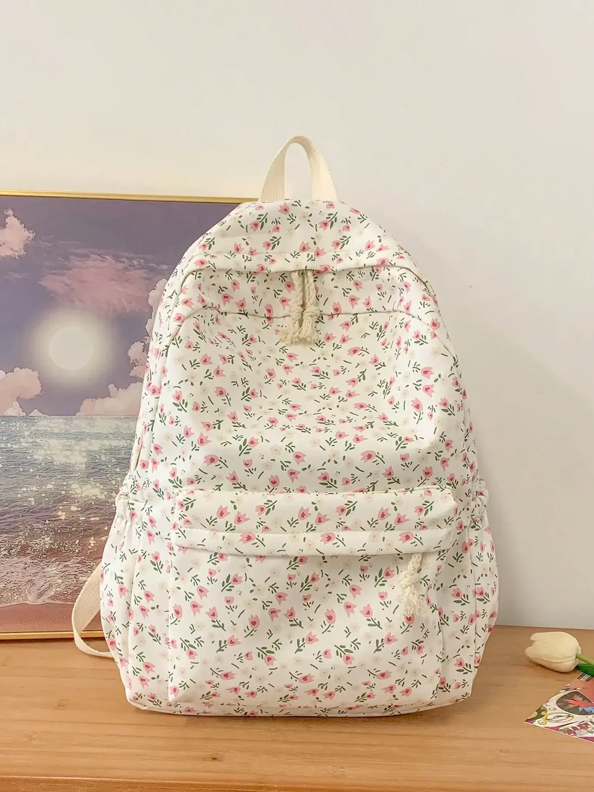 sac à dos imprimé mignon et tendance de style universitaire, grande capacité, multi-compartiments, sac à dos de loisirs pour étudiants, adapté à un usage quotidien