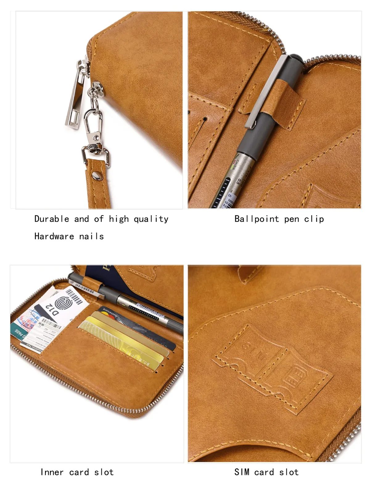 portefeuille de voyage antivol rfid avec fermeture éclair, style rétro, pour hommes et femmes, sacs de passeport multifonctionnels simples, clip de passeport