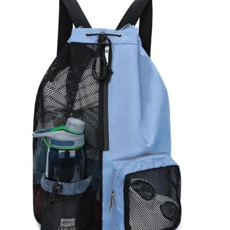 sac à dos respirant en maille noire avec cordon de serrage, poche latérale et bretelles durables pour la gym, la natation, la plage et les voyages en plein air