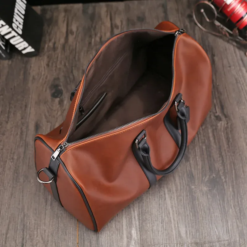 grand sac à bandoulière en cuir décontracté pour hommes, fourre-tout de voyage de grande capacité, sac de week-end, bagage à main pratique, sacs polochons pour hommes