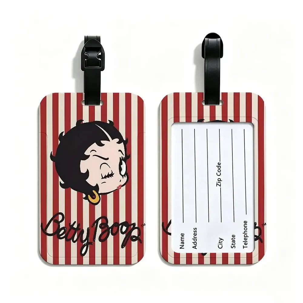 étiquette de bagage anti-perte en pvc avec motif de dessin animé b-betty b-boop, porte-carte d'identité, étiquette de nom pour voyage en plein air.
