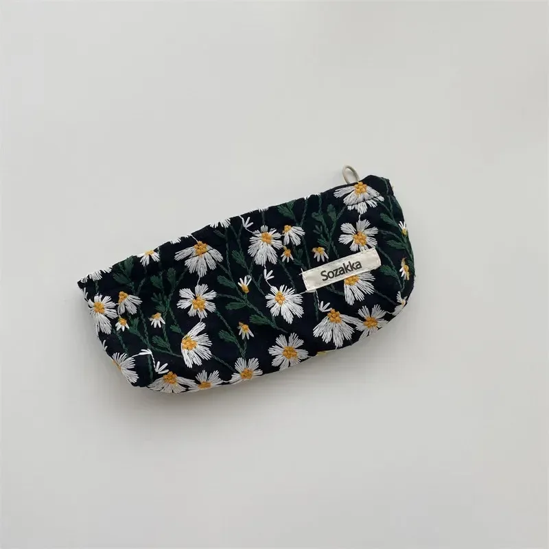 trousse à cosmétiques pour femmes, trousse de maquillage florale, organisateur, pochette à cosmétiques brodée coréenne, trousse de toilette de voyage, trousse de beauté en toile de velours côtelé