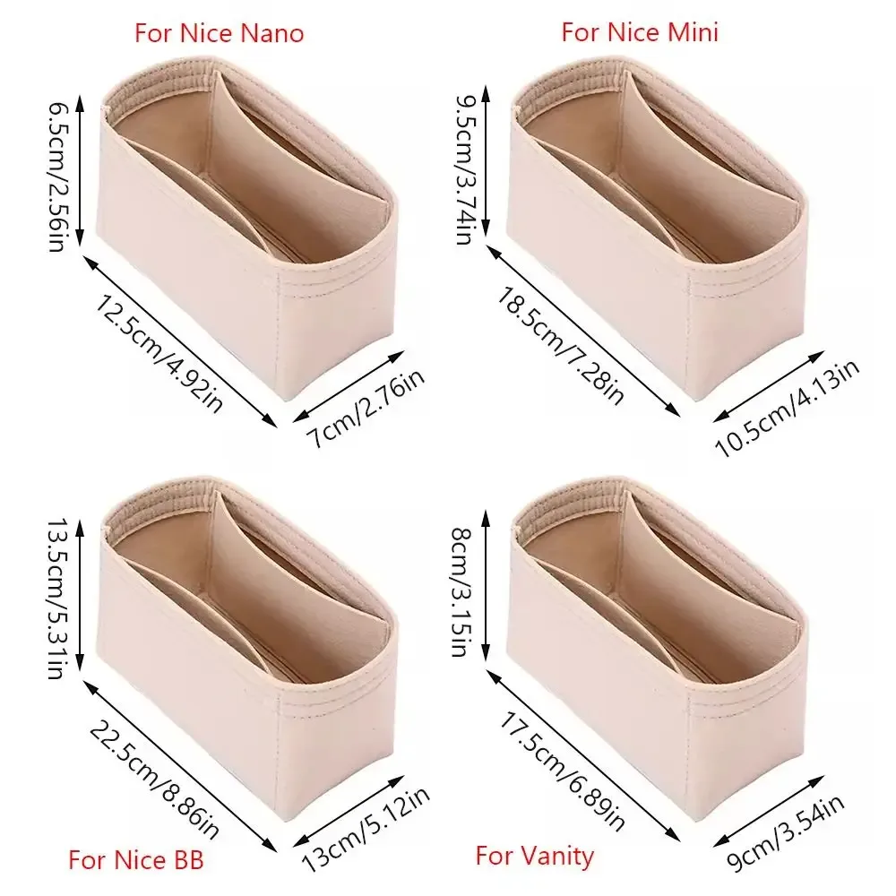 sac à main en feutre, support de sac de rangement, sac interne, organization, doublure de sac à main portable pour lv nice nano/mini/bb/vanité