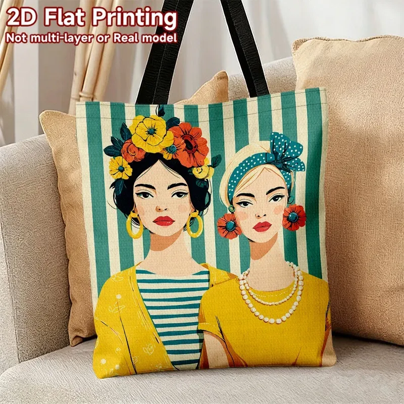 sac à bandoulière de grande capacité, réutilisable, élégant et stylé, pour deux femmes, avec motifs floraux, sac à main en polyester