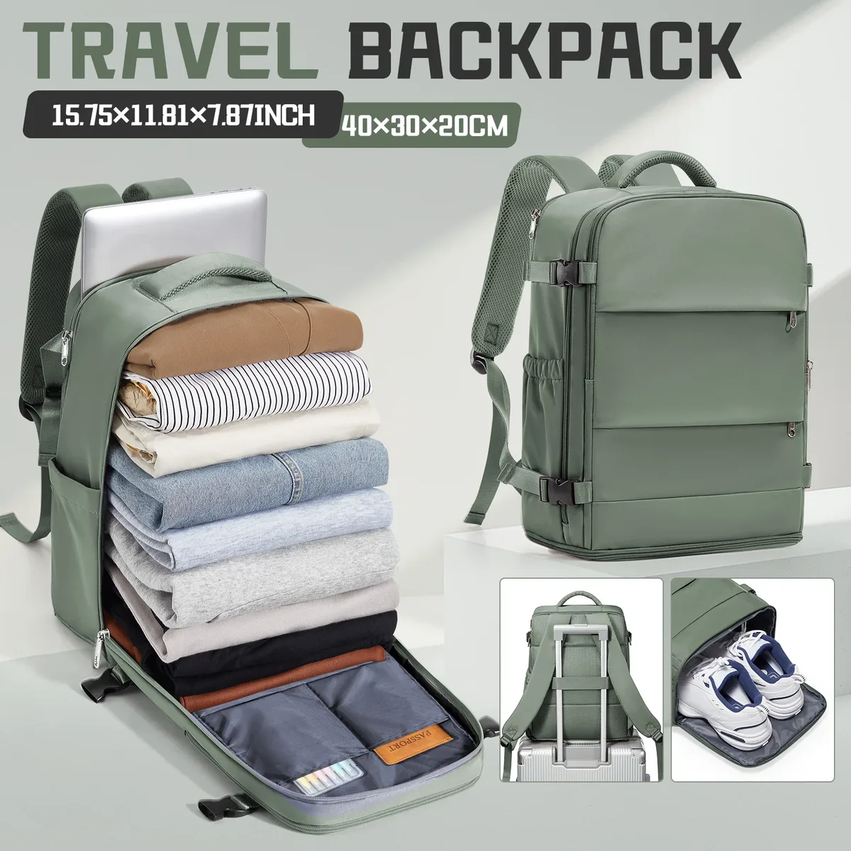 ryanair sac à dos 40x30x20, bagage à main approuvé par la compagnie aérienne cabine max 40x30x20 sac à dos de voyage pour femmes hommes, sac à dos pour ordinateur portable 14 pouces