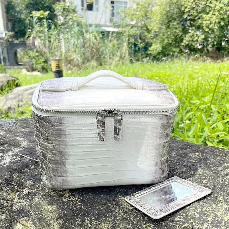 sac de toilette et trousse de maquillage pour femmes en cuir de vachette de première qualité à motif crocodile, grande capacité, style européen et américain
