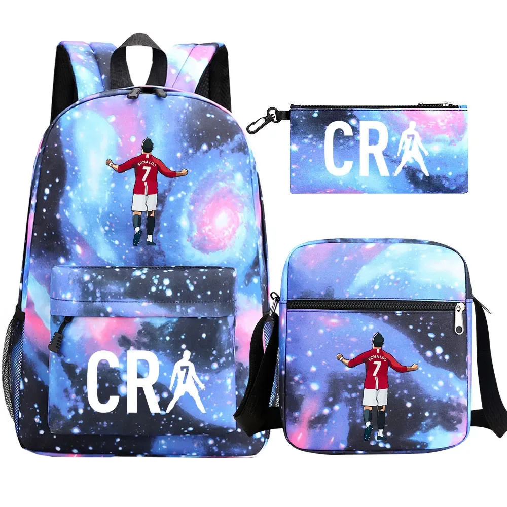 football cr7 cosplay sacs d'école sac à dos scolaire ordinateur portable adolescent garçons filles cartables 3 pièces/ensemble
