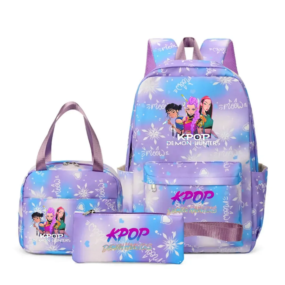 sacs d'école imprimés kpop demon hunters pour femmes et filles, 3 pièces/ensembles, avec sacs à lunch, cartable coloré pour étudiants garçons et filles