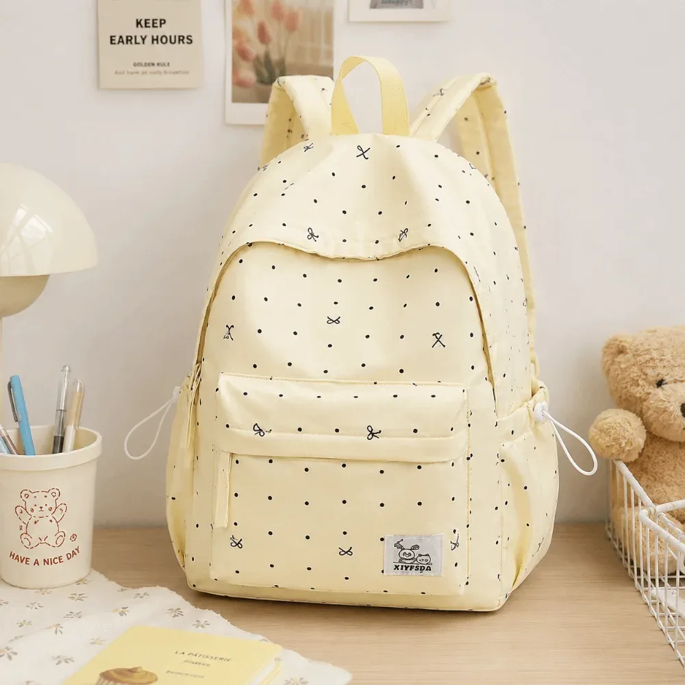 sac à dos tendance léger à pois avec nœud, décontracté, pour étudiants, durable, polyvalent, grande capacité, pour l'école et les voyages