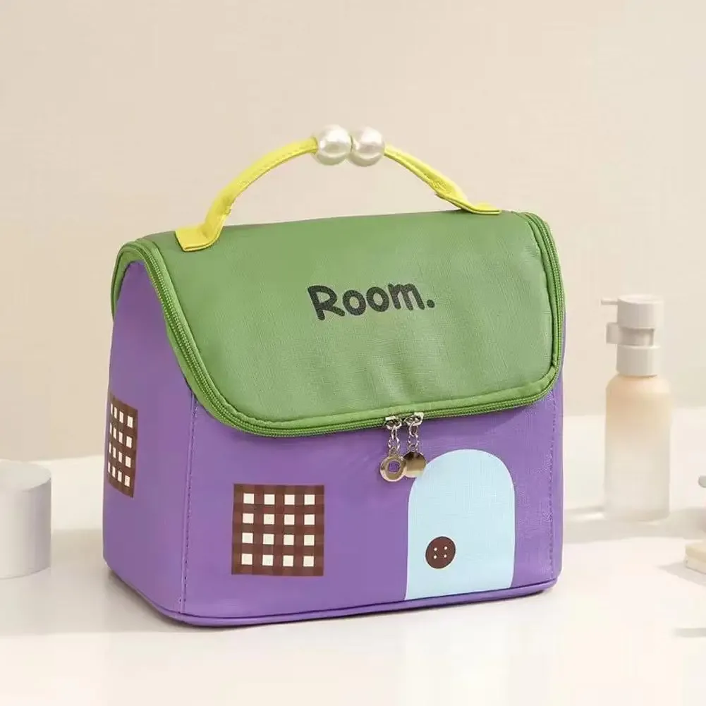 trousse de maquillage mignonne en forme de maison, grande capacité, organiseur de cosmétiques de voyage avec poignée, sac de rangement portable pour soins de la peau pour filles et étudiantes