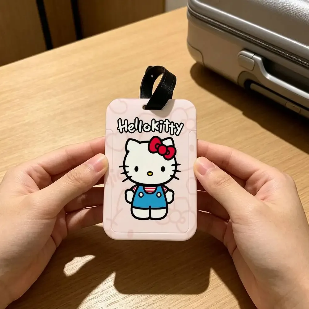 étiquette d'identification de bagage anti-perte en pvc, motif chaton mignon h-hello cartoon k-kittys, avec porte-carte d'informations amovible, étiquette de bagage de voyage