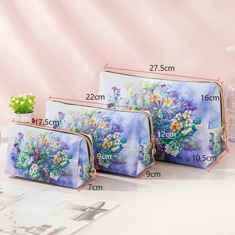sac cosmétique imperméable en pu de style peinture à l'huile, sac de rangement portable de grande capacité, sac de maquillage multifonctionnel