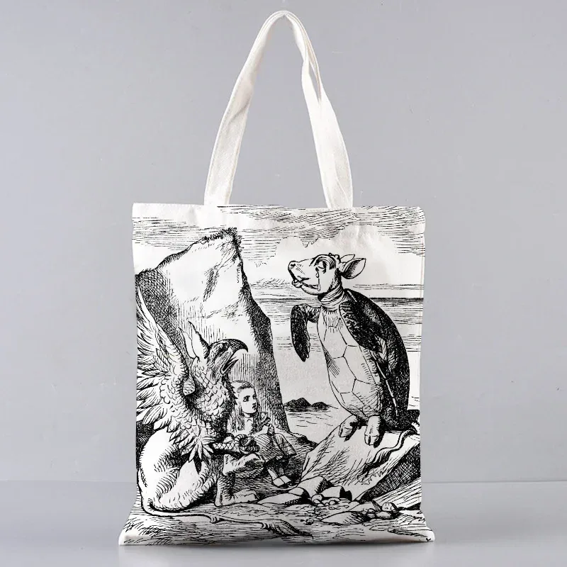 sac fourre-tout en toile alice au pays des merveilles, sac à main à bandoulière pour femmes, sac à livres portable pour étudiants, sac de courses quotidien pour filles