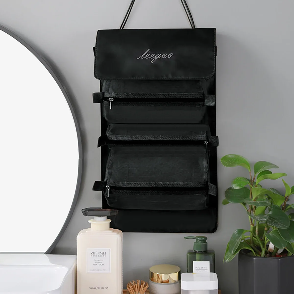 Sac de rangement pour articles de toilette et cosmétiques, sac de voyage portable, poignées pliables de grande capacité, 4 en 1