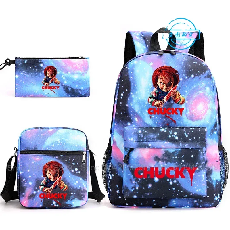 sacs à dos chucky pour enfants, 3 pièces, cartables pour étudiants et adolescents, sacs d'école pour garçons et filles, trousse à crayons, sacs à bandoulière, sac de voyage