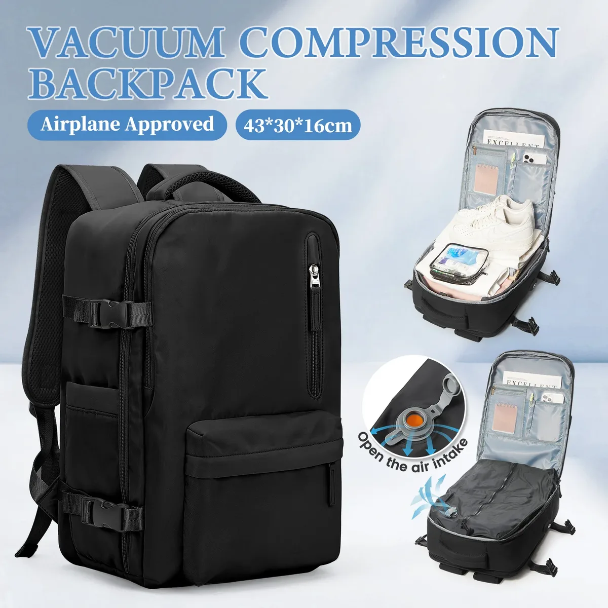 sac à dos de voyage à compression sous vide – sac de randonnée pliable de grande capacité, sac léger pour ordinateur portable, sac à dos essentiel de voyage en plein air