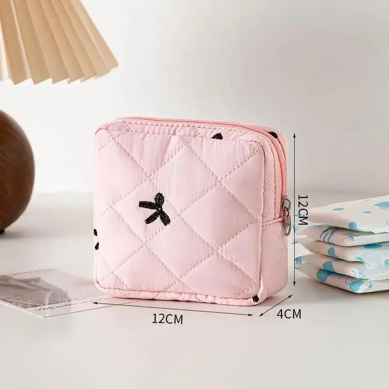 sacs de rangement pour serviettes hygiéniques mignons et de grande capacité, sacs à nœuds de dessin animé portables, organiseur de tampons pour les règles des filles, pochette