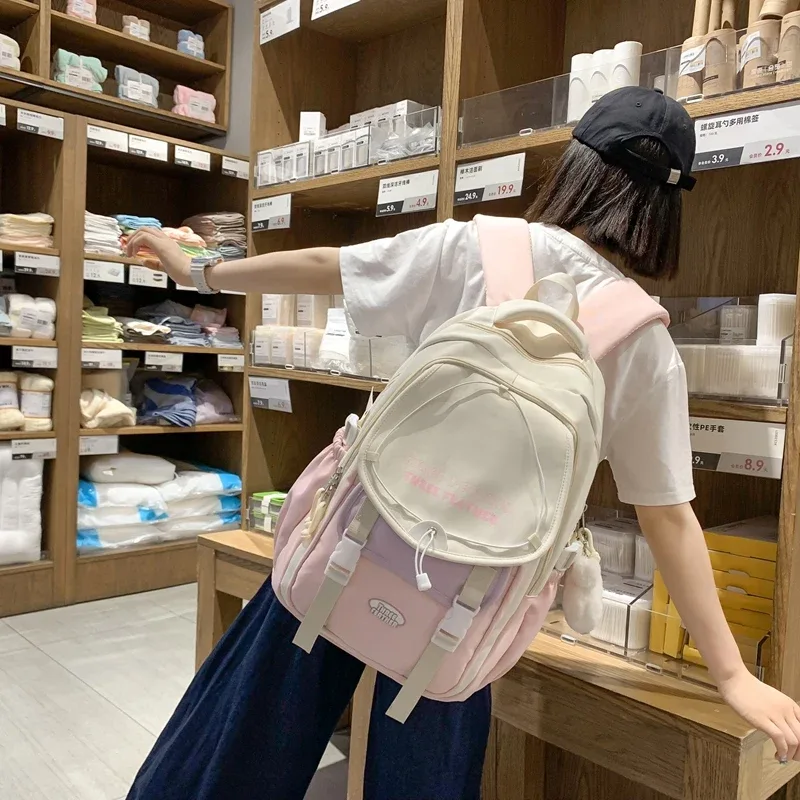 sac à dos avec pendentif de dessin animé ins de style coréen, sac à main pour femmes, sac d'école de grande capacité pour étudiants, sac de transport et de voyage