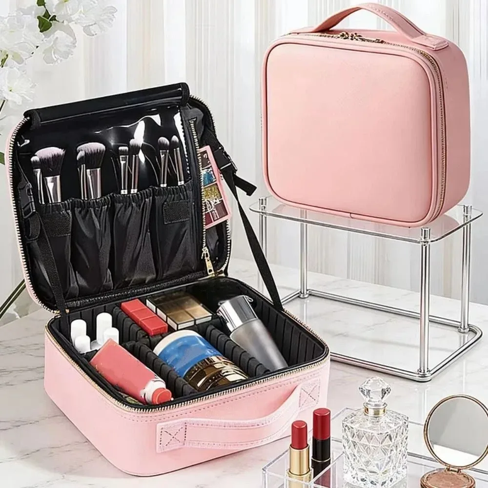 sac de rangement pour maquillage tendance, en tissu oxford, boîte de rangement portable pour cosmétiques, grande capacité avec séparateurs, trousse de maquillage pour femmes