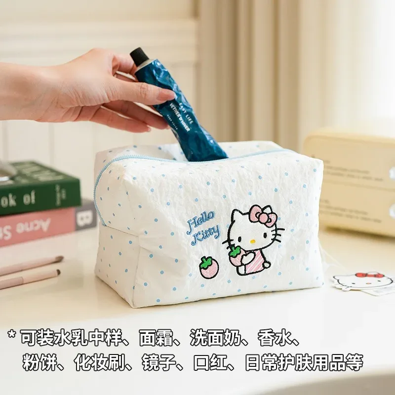 véritable trousse de maquillage minimaliste hellokitty, fraîche et douce, mignonne, en forme de chat, sac de rangement portable.