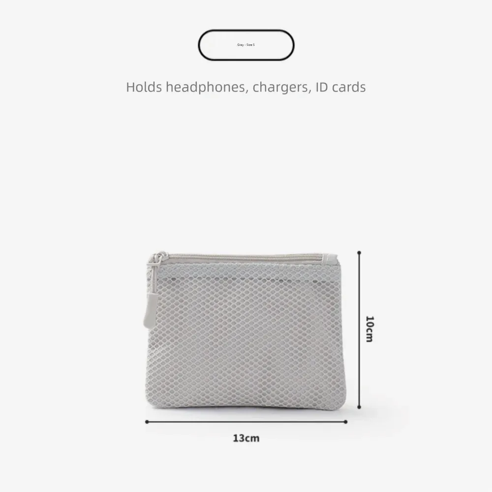 pochette de rangement polyvalente en maille à double fermeture éclair, en polyester, multi-tailles, pochette à cosmétiques double couche, pour câbles et chargeurs