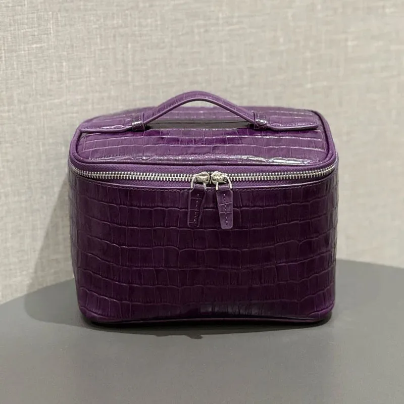 trousse de maquillage en cuir de vachette de première qualité à motif crocodile, trousse de toilette portable de voyage, aspect haut de gamme, grande capacité, rangement pratique.