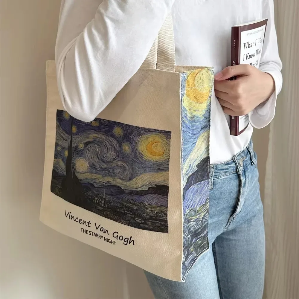 sac à bandoulière en toile extra épaisse pour femmes, van gogh morris, vintage, peinture à l'huile, fermeture éclair, livres, grand fourre-tout pour le shopping