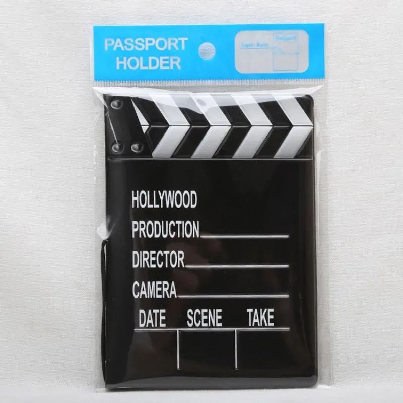 porte-passeport à motif clapperboard, portefeuille de voyage avec fente pour carte de crédit et identification commerciale, housse de protection pour passeport en ardoise