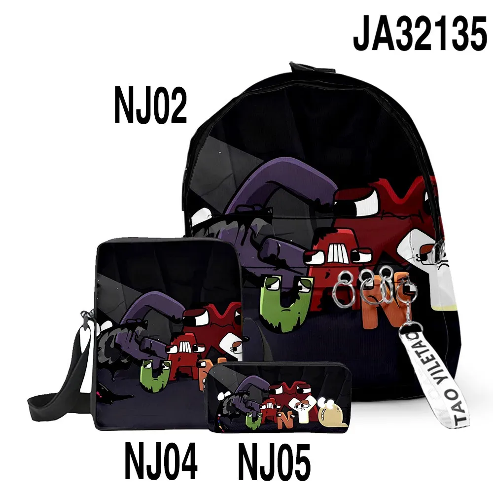sacs d'école classiques populaires alphabet lore imprimés en 3d, 3 pièces/ensemble, sac à dos pour ordinateur portable, sac à bandoulière incliné, trousse à crayons