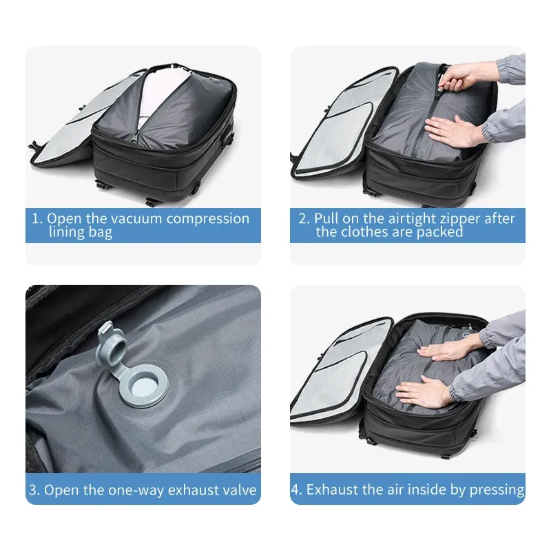 sac à dos de voyage pour hommes, sac à dos à compression sous vide pour ordinateur portable de 17 pouces, sac à dos d'affaires de grande capacité, sac à dos d'école extensible pour randonnée